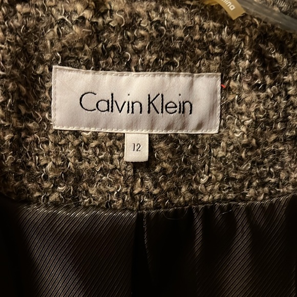 Calvin Klein wool tweed coat double breasted with belt Color: brown gray cream - Picture 8 of 10